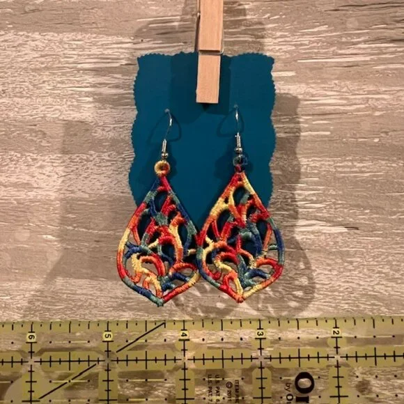 Homemade Multicolored Lace Teardrop Earrings - Picture 6 of 7